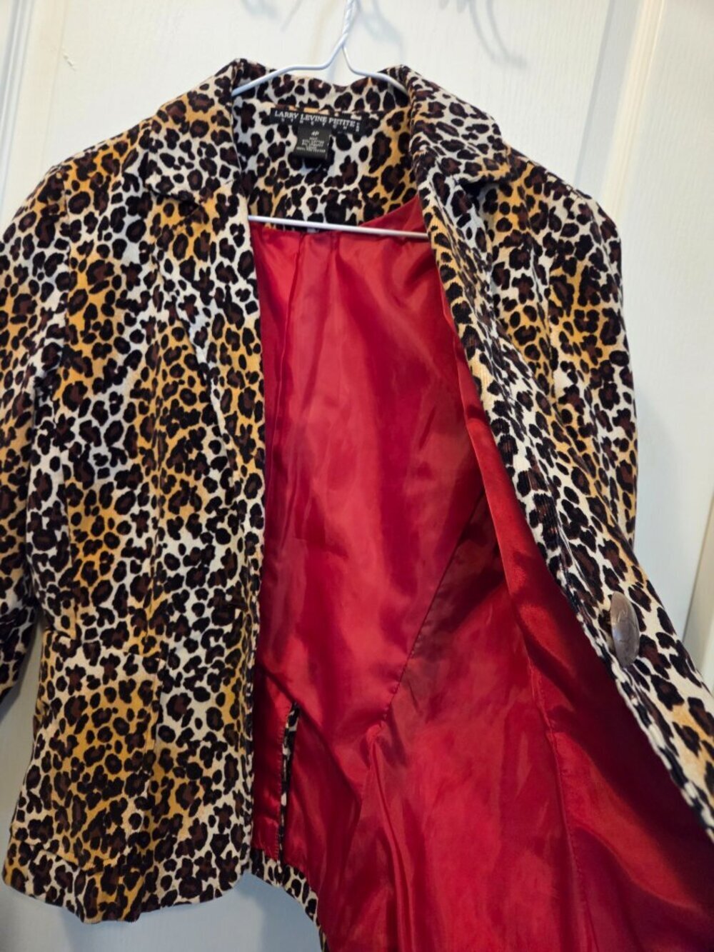 Larry Levine Petite Leopard Print Corduroy Blazer 4P - Picture 4 of 7